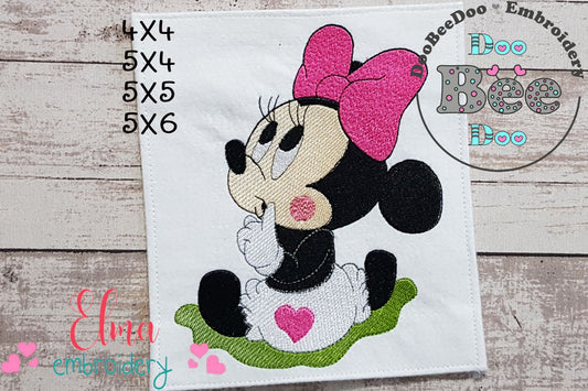 Vintage Baby Mouse Girl - Fill Stitch - Machine Embroidery Design