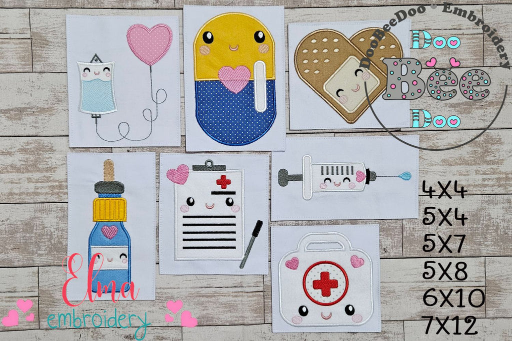Happy First Aid Doctor Collection - Set of 7 Designs - Applique Embroidery