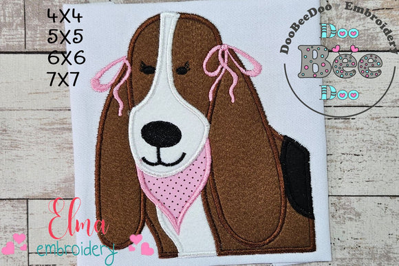 Basset Dog Girl - Applique - Machine Embroidery Design