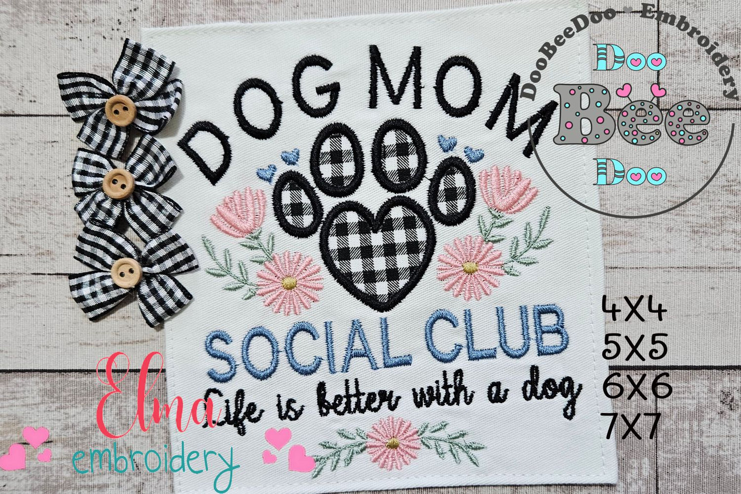 Dog Mom Social Club - Applique - Machine Embroidery Design