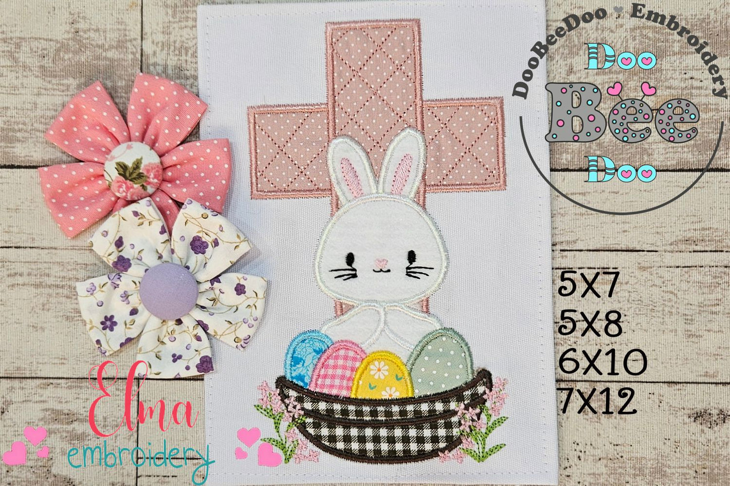 Easter Cross, Bunny and Eggs - Applique - Machine Embroidery Design
