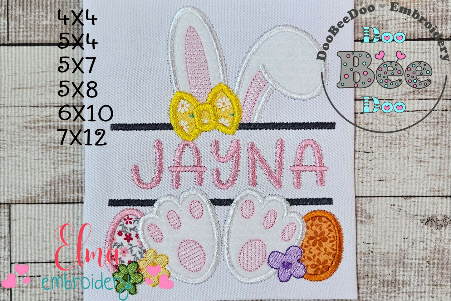Split Bunny Girl and Eggs - Applique - Machine Embroidery Design