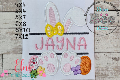 Split Bunny Girl and Eggs - Applique - Machine Embroidery Design