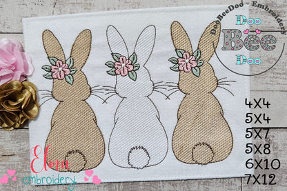 Easter Bunnies Back Trio - Sketch Stitch - Machine Embroidery Design