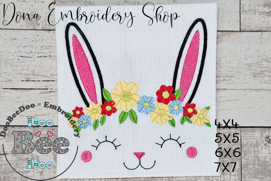 Cute Bunny Girl Flowers - Fill Stitch - Machine Embroidery Design