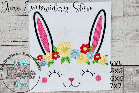 Cute Bunny Girl Flowers - Fill Stitch - Machine Embroidery Design