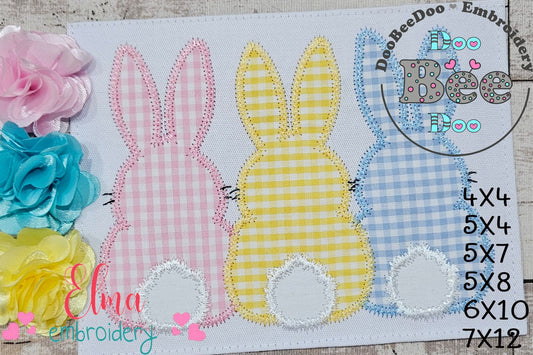 Bunnies Back Trio - Zig Zag Applique - Machine Embroidery Design