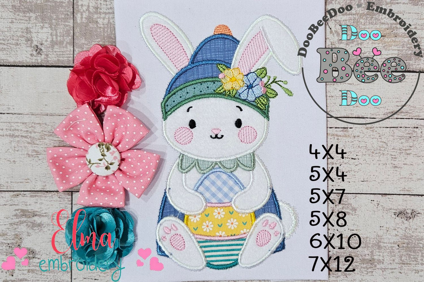 Floral Easter Bunny - Applique - Machine Embroidery Design