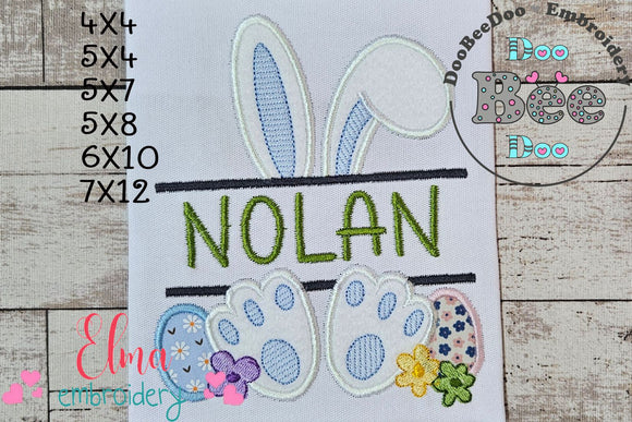 Split Bunny Boy and Eggs - Applique - Machine Embroidery Design