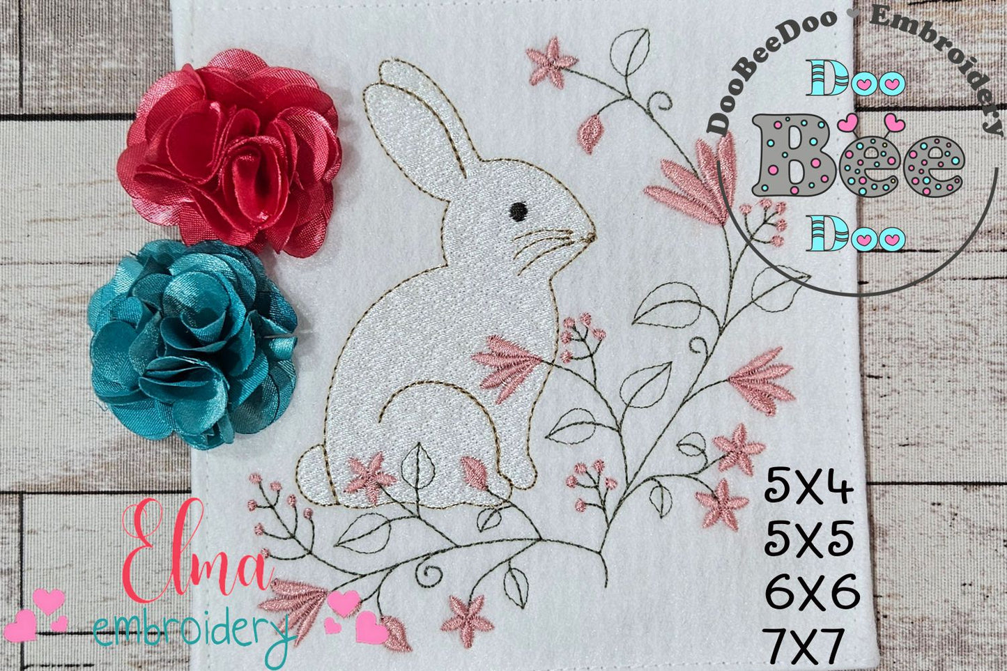 Floral Vintage Bunny - Fill Stitch - Machine Embroidery Design