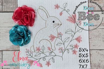 Floral Vintage Bunny - Fill Stitch - Machine Embroidery Design