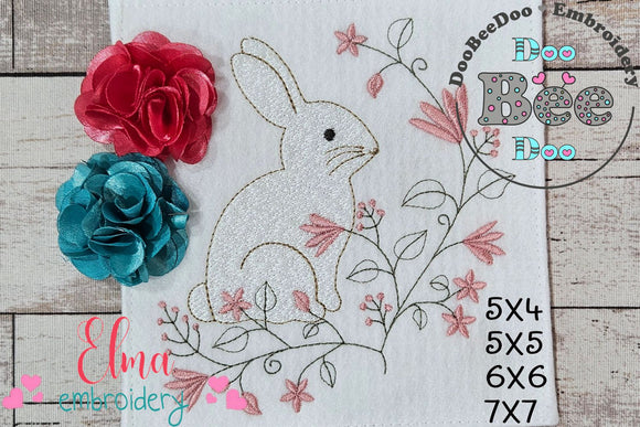 Floral Vintage Bunny - Fill Stitch - Machine Embroidery Design