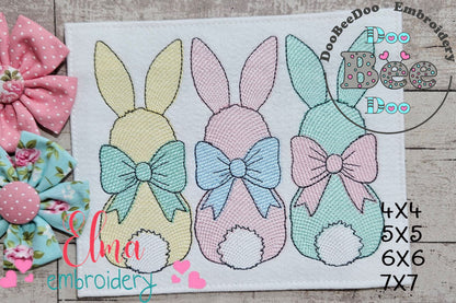 Easter Bunnies Back Trio - Rippled Stitch - Machine Embroidery Design