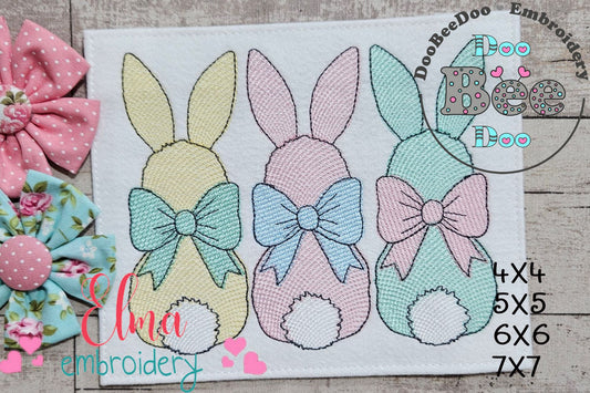 Easter Bunnies Back Trio - Rippled Stitch - Machine Embroidery Design