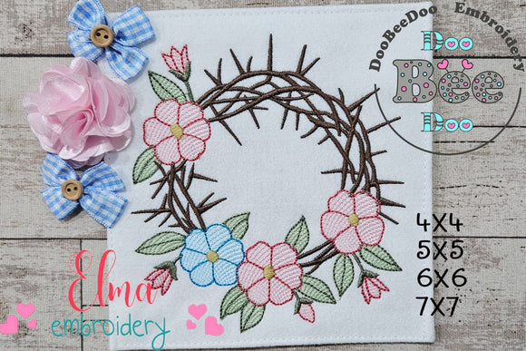 Crown of Thorns with Flowers - Rippled Stitch - Machine Embroidery Design