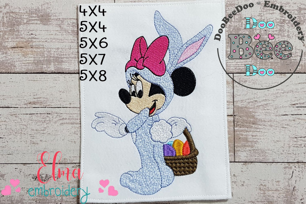 Mouse Girl as Easter Bunny - Fill Stitch Embroidery