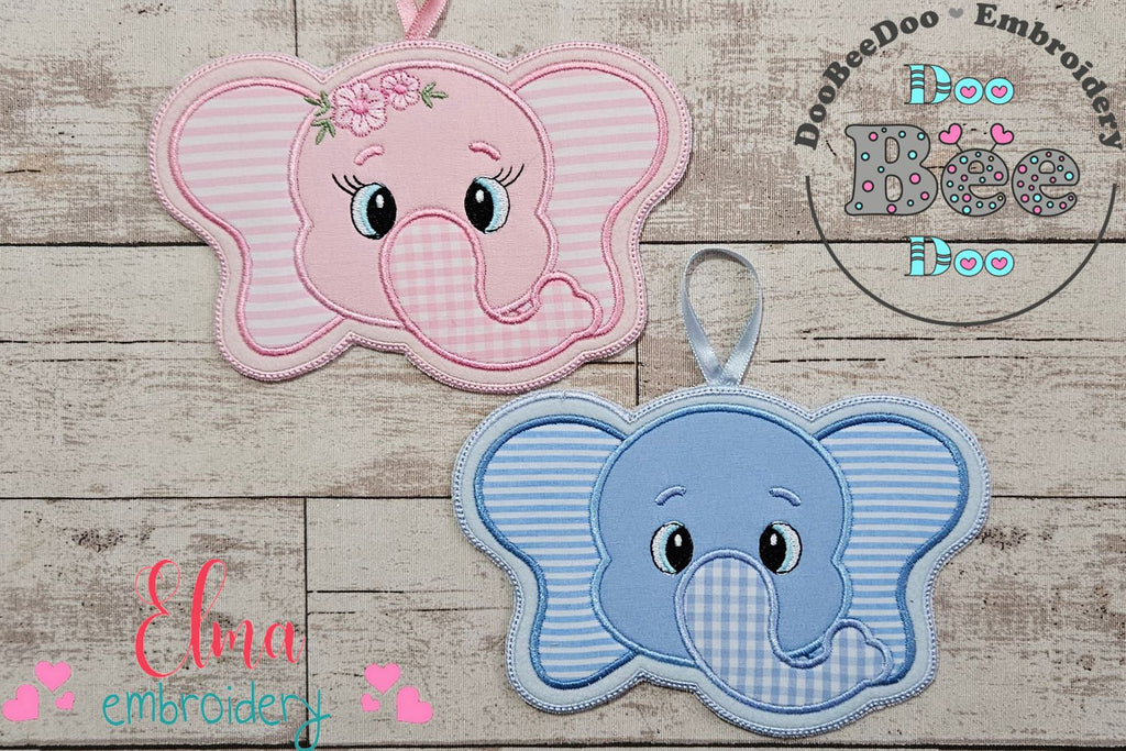 Elephant Boy and Girl Face Tag Set - ITH Project - Machine Embroidery Design