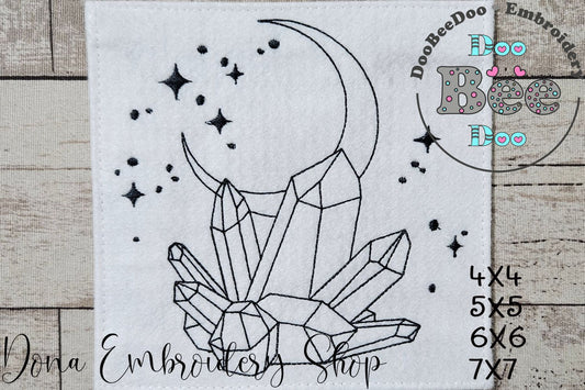 Moon Crystal - Redwork - Machine Embroidery Design