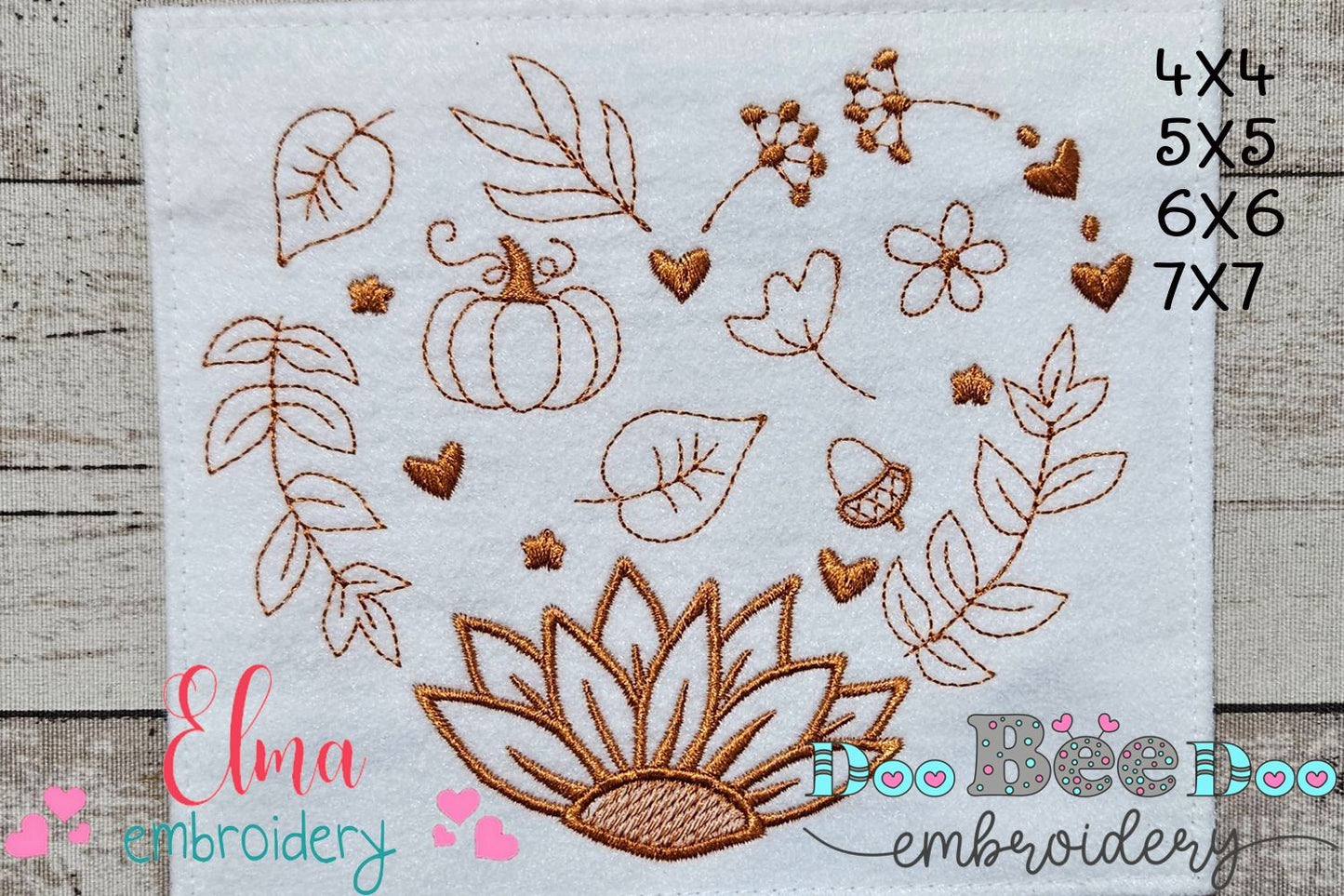 Fall Heart Elements - Fill Stitch Machine Embroidery Design