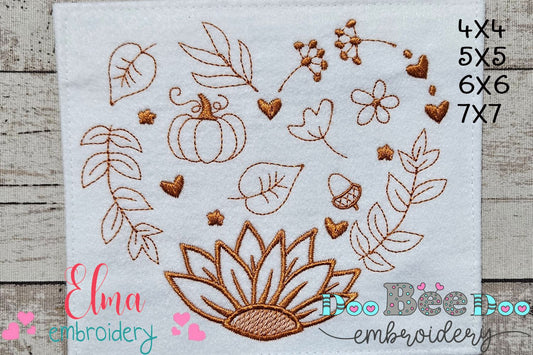 Fall Heart Elements - Fill Stitch Machine Embroidery Design