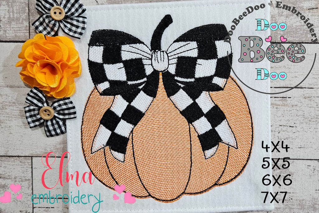 Pumpkin with Plaid Bow - Sketch Stitch - Machine Embroidery Design