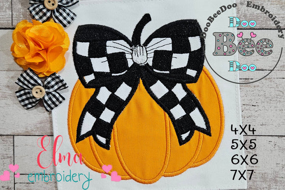 Pumpkin with Plaid Bow - Applique - Machine Embroidery Design