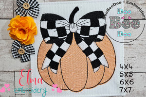 Pumpkin with Plaid Bow - Sketch Stitch - Machine Embroidery Design