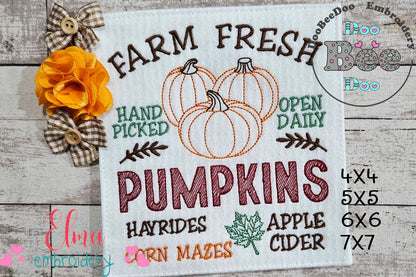 Farm Fresh Pumpkins Farmhouse Sign - Sketch Stitch - Machine Embroidery Design