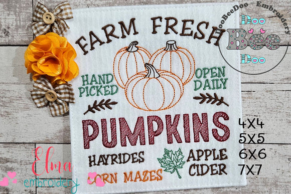 Farm Fresh Pumpkins Farmhouse Sign - Sketch Stitch - Machine Embroidery Design