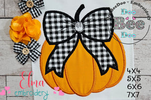 Pumpkin with Bow - Applique - Machine Embroidery Design