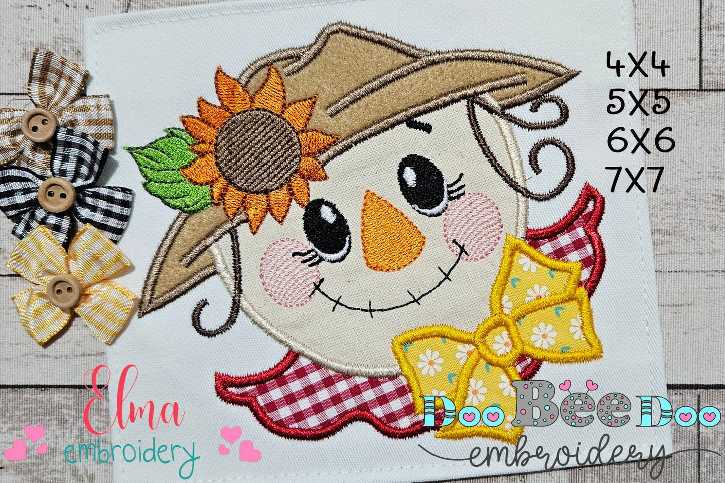 🌻 Sunflower Scarecrow Cutie – Applique – Machine Embroidery Design