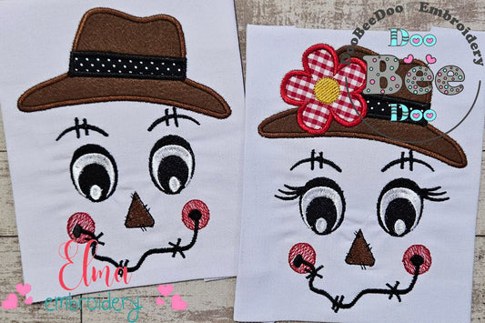 Scarecrow Boy and Girl Face - Set of 2 designs - Applique Embroidery