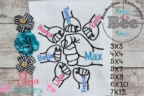 Family Hands Dad and 6 Kids - Fill Stitch - Machine Embroidery Design