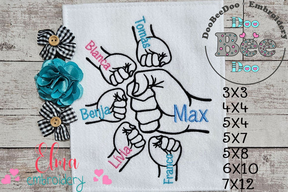 Family Hands Dad and 5 Kids - Fill Stitch - Machine Embroidery Design