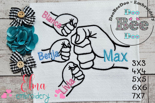 Family Hands Dad and 3 Kids - Fill Stitch - Machine Embroidery Design
