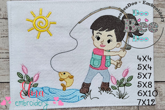 Fishing Girl - Fill Stitch - Machine Embroidery Design