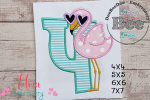 Flamingo with Sunglasses 4th Birthday Number 4 Four - Applique - Machine Embroidery Design