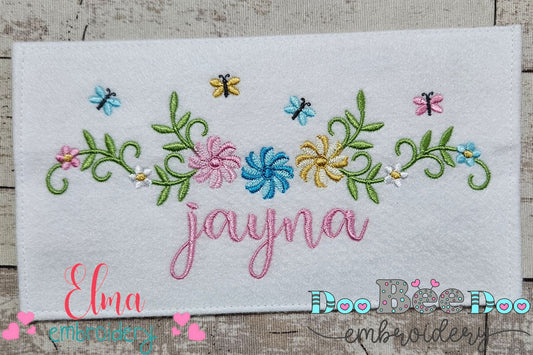 Delicate Flowers Branch and Butterflies - Fill Stitch - Machine Embroidery Design