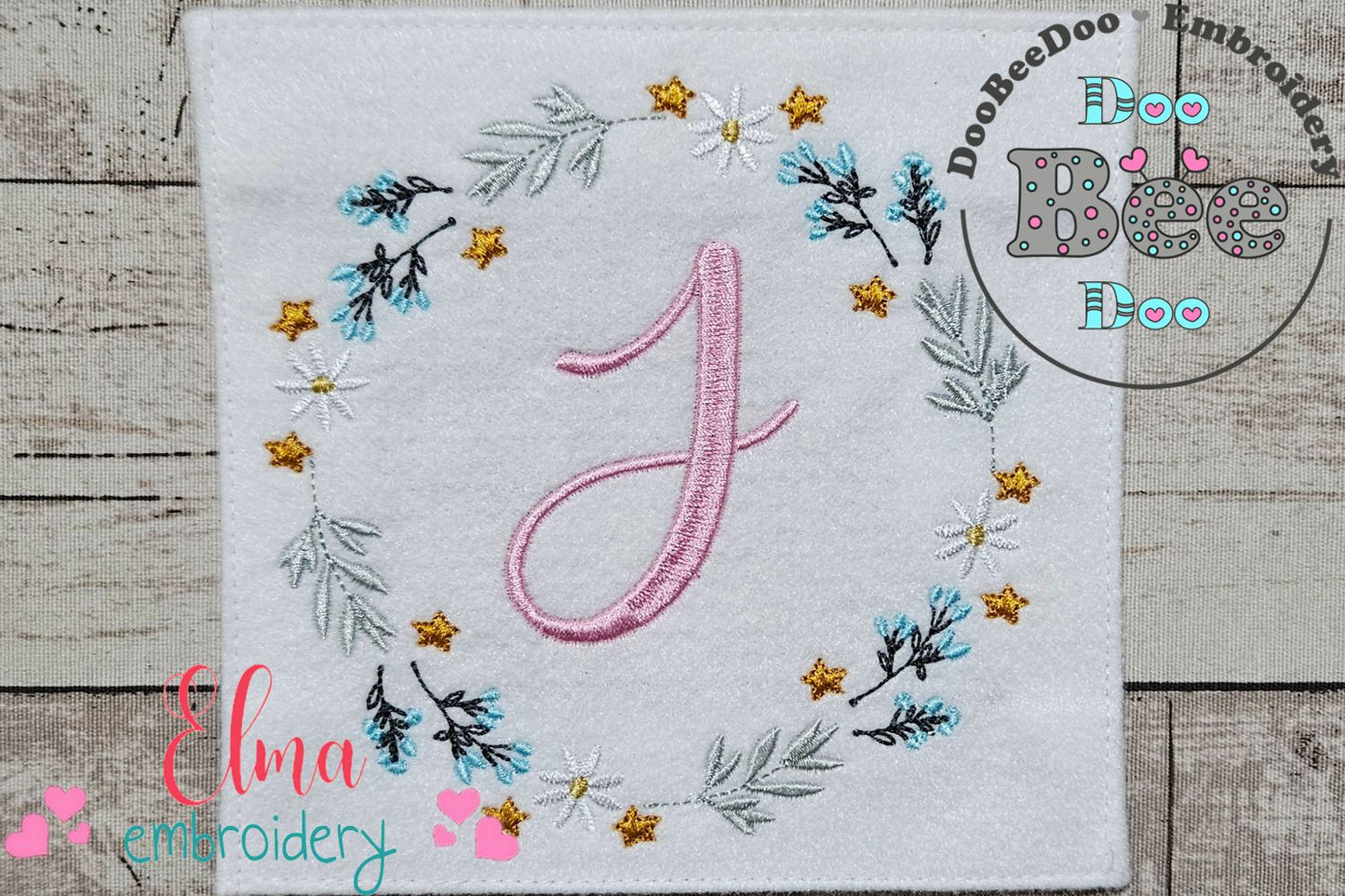 Floral Frame with Little Stars - Fill Stitch