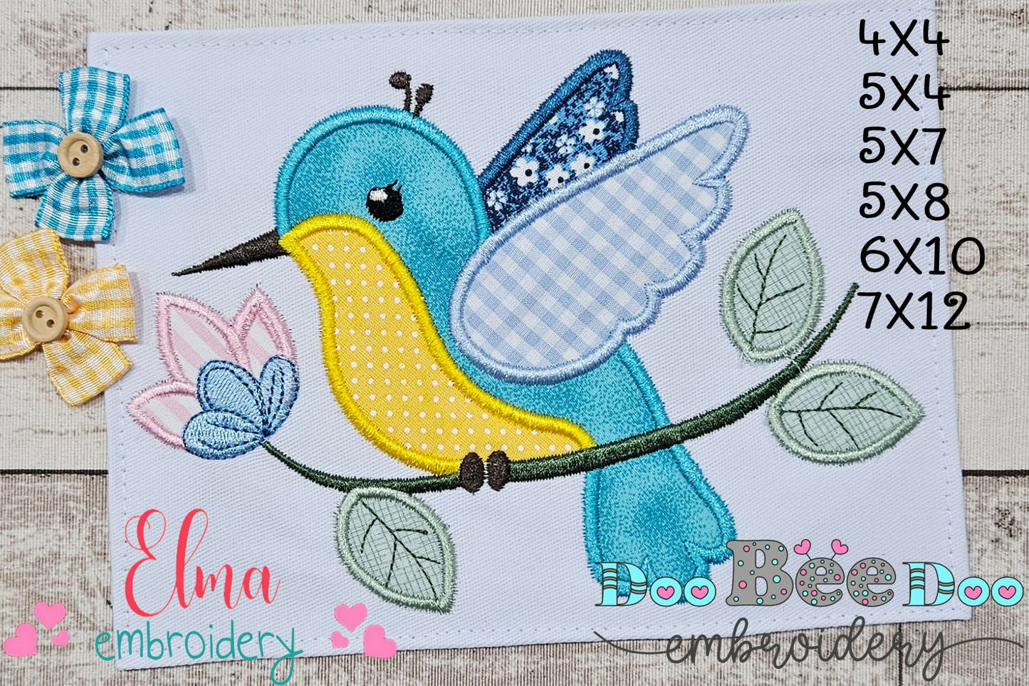 Cute Hummingbird on a Branch - Applique - Machine Embroidery Design