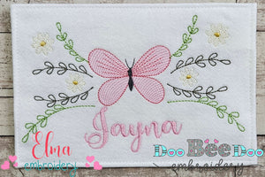 Delicate Butterfly and Flowers - Fill Stitch