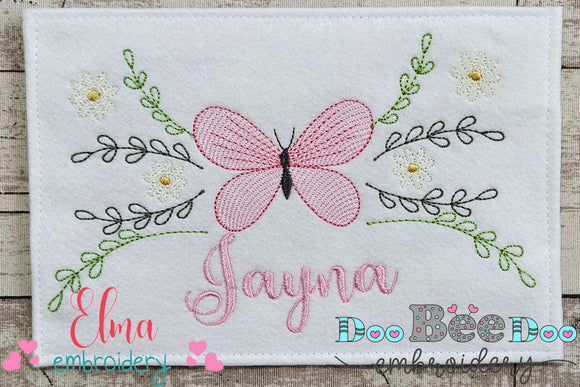Delicate Butterfly and Flowers - Fill Stitch - Machine Embroidery Design