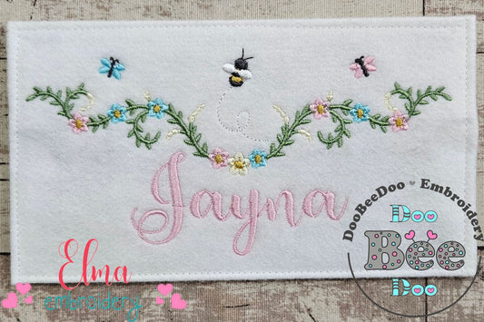 Delicate Flowers Branch, Butterflies and Bee - Fill Stitch