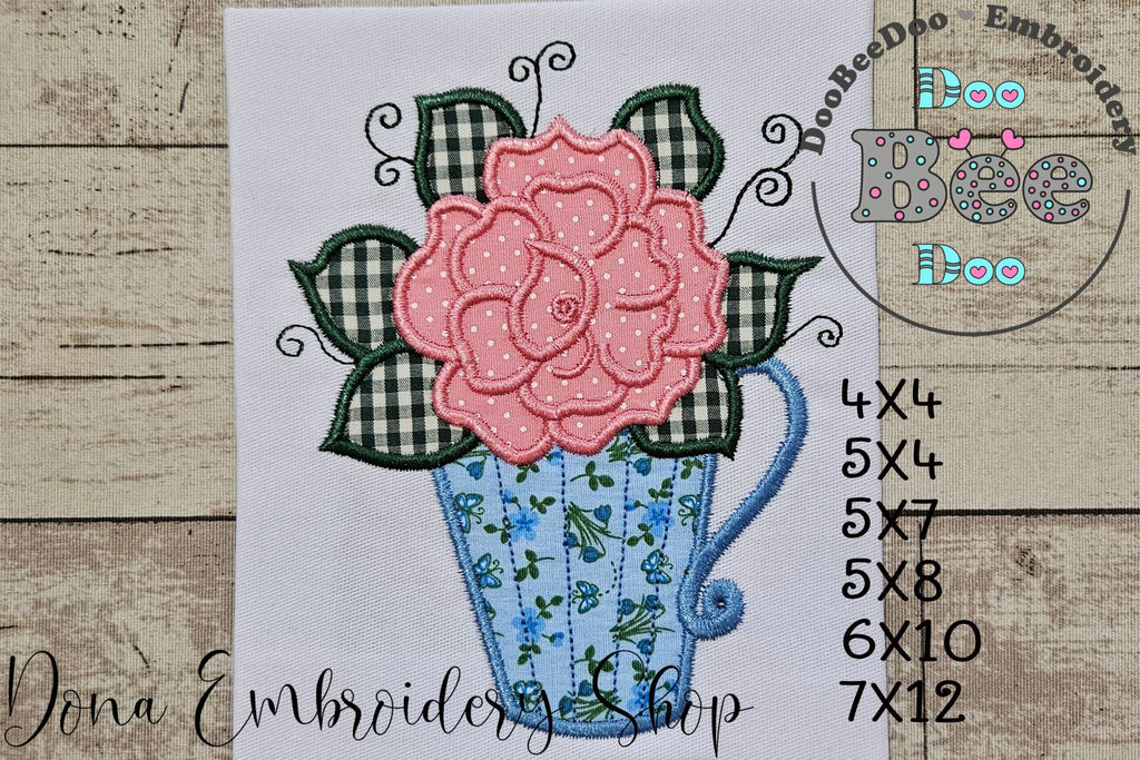Rose Teacup - Applique - Machine Embroidery Design
