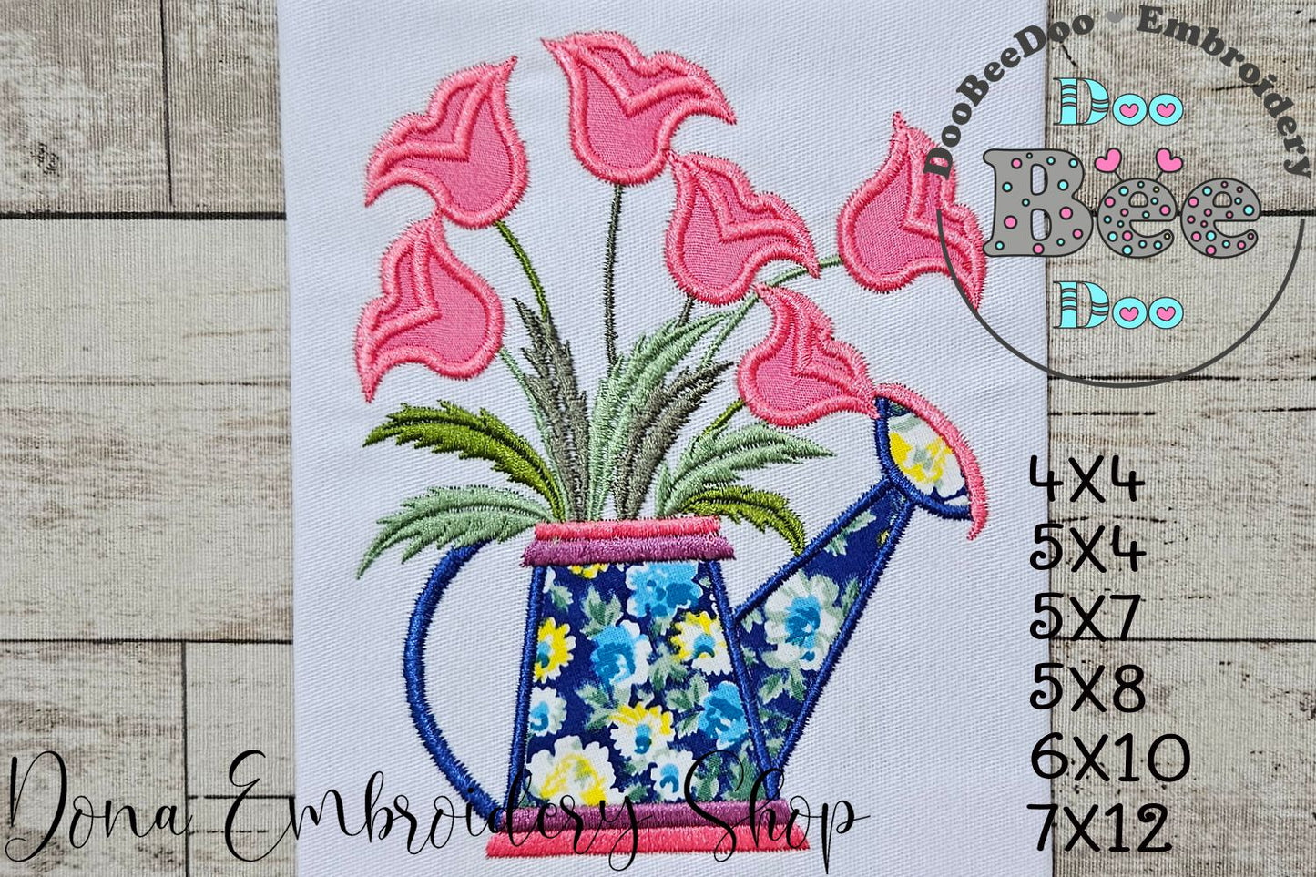 Tulips Watering Can - Applique - Machine Embroidery Design
