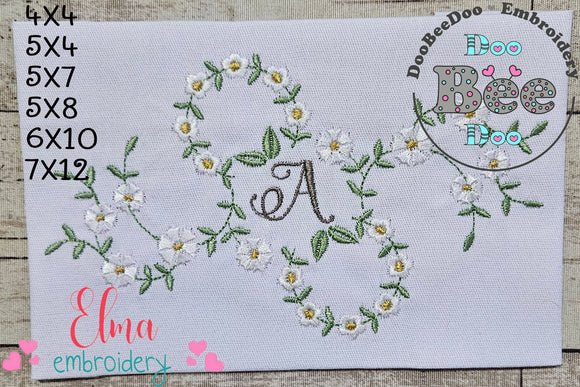 Rose Floral Bow Circle Monogram Frame Roses Machine Embroidery Design