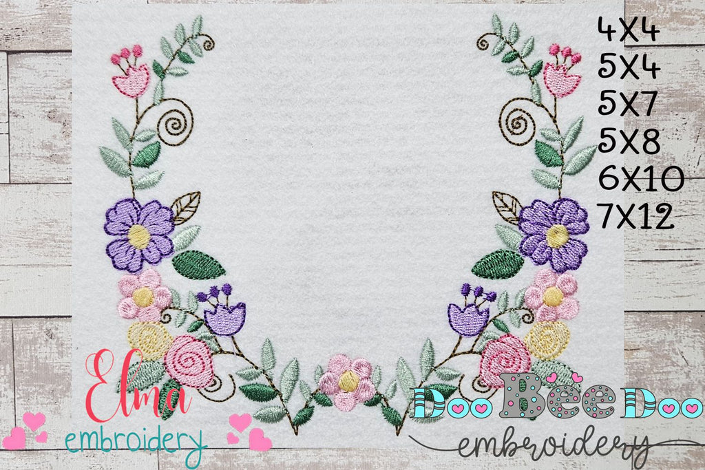 Delicate Floral Wreath - Fill Stitch - Machine Embroidery Design