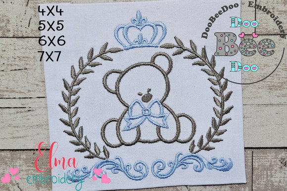 Laurel Bear and Crown Frame - Fill Stitch Embroidery