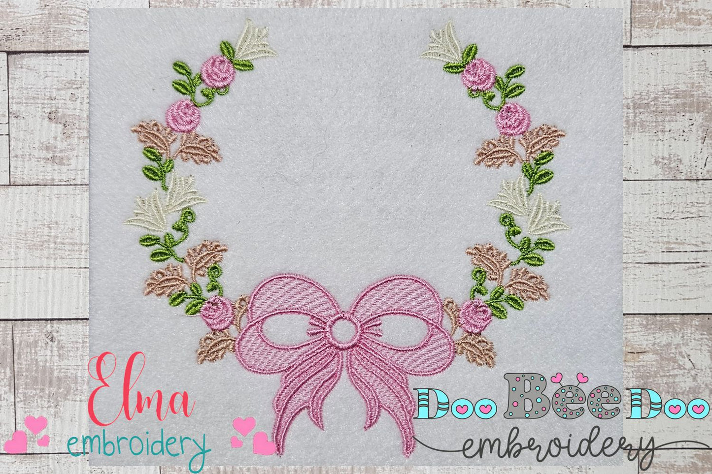 Delicate Floral Frame with Bow - Fill Stitch - Machine Embroidery Design