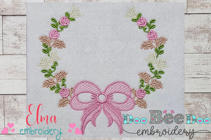 Delicate Floral Frame with Bow - Fill Stitch - Machine Embroidery Design